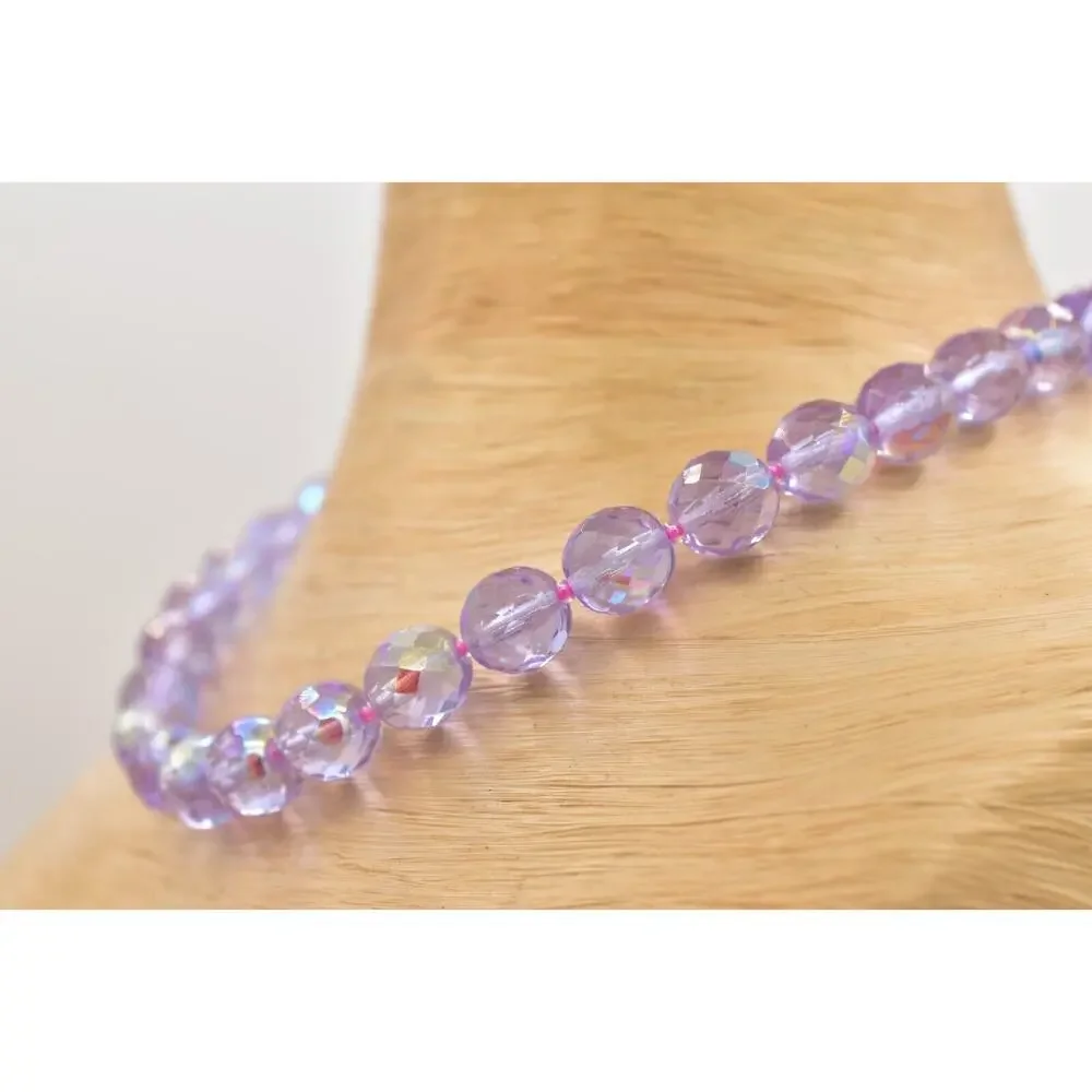 Vintage Crystal Collar Necklace Glass Beaded Purple Lavender Heavy Chunky BinBD